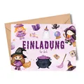 MeinBaby123® 10 Einladungskarten Kindergeburtstag Jungs und Mädchen | Geburtstagseinladungen für Kinder | Hexe Einladungskarte | inkl. 10 Briefumschläge | Premium Qualität (Hexe)