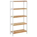 SONGMICS Badezimmer-Regal mit 5 Ebenen, Küchenständer aus Bambus, 9 verstellbare Höhen, multifunktionaler Ständer für Wohnzimmer, Flur, 60 x 26 x 130 cm, Weiß und Holzfarben BCB35WN