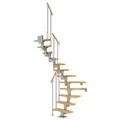 Dolle Mittelholmtreppe Dublin 1/2 gewendelt aus Buche lackiert 61 cm breit für GH 259–315 cm UK Metall Perlgrau mit Einzelstabgeländer
