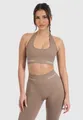 Smilodox Sport-BH Azura, Seamless Sport Top Rückenfrei Starker Halt Fitness Alltag Scrunch Bra ohne Bügel Atmungsaktiv Yoga Gym Bustier Schriftzug, Hellbraun