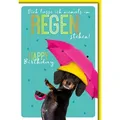 Verlag Dominique Grußkarten Geburtstag - Karte mit Umschlag - Dackel mit Regenschirm