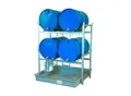 Fassregal Typ 800 Variante 2 CEMO, mit GFK-Auffangwanne und Fassauflage, L 1410 x B 1280 x H 1620 mm