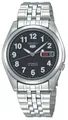 Seiko 5 Automatik schwarzes Zifferblatt silber Edelstahlarmband Herrenuhr SNK...