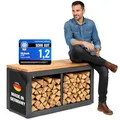 sortiQ Holzlager Bank - Sitzbank mit Stauraum, feuerverzinktes, pulverbeschichtetes Stahlblech | Douglasie-Sitzfläche | Wetterfeste, Moderne Sitztruhe | Storage Bench | Made in Germany (90 x 50 cm)