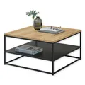 Tilda Couchtisch Massivholz Eiche - Moderner Sofatisch mit Ablageboden und Metallgestell - 75 x 40 x 75 cm (B/H/T)