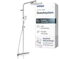 HANSA VIVA Duschsystem I Duscharmatur Komplettset aus Thermostat, Regendusche, Duschkopf mit Schlauch & Brausearm schwenkbar I MagShelf Magnetablage | Kopfbrause & Handbrause mit 3 Strahlarten | Chrom