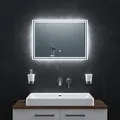 BR Bringer LED Badspiegel - 70x50 cm - Badezimmerspiegel mit Beleuchtung und Anti-Beschlag Funktion - Dimmbar, Energiesparend, 3 Lichtfarben, Touch-Schalter und Speicherfunktion (Modell: BRS107)