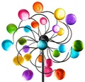 Windrad Garten Metall bunt 126 cm kugelgelagertes Windspiel mit Doppelrad, St...