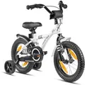 PROMETHEUS BIKES Kinderfahrrad 14 Zoll ab 4 Jahre mit Stützrädern und Rücktrittbremse Weiß