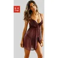 Negligé LASCANA, Damen, Gr. 80, Cup E, lila (aubergine), Spitze, Netz, Obermaterial: 60% Polyamid, 35% Polyester, 5% Elasthan, sexy, A-Linie, tiefer V-Ausschnitt, Kleider, mit Push-up und Vorderverschluss, sexy Dessous, Reizwäsche