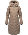 Navahoo Damen Wintermantel Warmer Langer Steppmantel mit Abnehmbarer Kapuze Sahnekatzii XIV Taupe Grey Gr. S