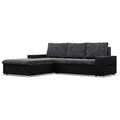 Mebligo - Ecksofa mit Schlaffunktion und Bettkasten Aurora, Eckcouch mit Ottomane Links, Sofa L Form (BxTxH) 243 x 200 x 92 cm, Couch Wohnzimmer, Ecke Sofa, Dunkelgrau + Schwarz (Samt und Kunstleder)