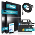SUNNIVA 850W Balkonkraftwerk 800W komplett Steckdose - TSUN 800W Wechselrichter - PV Solaranlage Komplettset - 2x 425W Solarmodule - inkl. 5m Kabel - Bluetooth WIFI