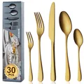 Besteck Set für 6 Personen 30 teilig Titanium Gold Essbesteck Set inkl. Messe...
