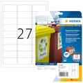 HERMA 4864 Wetterfeste Folienetiketten für Inkjet Drucker, 10 Blatt, 63,5 x 29,6 mm, 27 pro A4 Bogen, 270 Stück, selbstklebend, bedruckbar, matt, Klebeetiketten Aufkleber für Tintenstrahldrucker, weiß
