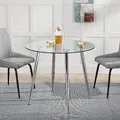 [en.casa] Esstisch Humppila Küchentisch rund 87 x 75 cm Glastisch für 4 Personen Wohnzimmertisch mit Stahlbeinen Chromfarben