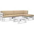 vidaXL 4-Tlg Paletten-Lounge-Set Weiß Imprägniertes Kiefernholz 3066784