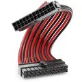 deleyCON 24-Pin ATX Netzteil Kabel Verlängerung 30cm - 18 AWG PSU Mainboard PC Computer Netzteil Nylon Stromkabel Stromversorgung Stecker auf Buchse - Schwarz Rot