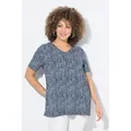 Ulla Popken T-Shirt T-Shirt Zierfalten A-Linie V-Ausschnitt Halbarm schwarz 58/60