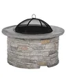 BELIANI Feuerstelle Hellgrau Leichtbeton mit BBQ-Zubehör Grillrost Funkenschutz Schürhaken Steinoptik Rustikal Modern Outdoor Garten Gartenzubehör