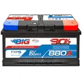 BIG Autobatterie 12V +30% mehr Startleistung 100Ah 880A/EN wartungsfreie Bleisäure Starterbatterie ersetzt 88Ah 90Ah 92Ah 95Ah 105Ah