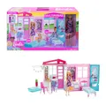 Barbie-Haus mit Küche, Schlafzimmer, Badezimmer, Pool, komplett eingerichtet Möbeln, verschließbar mit Aufbewahrungsgriff, Puppen, Geschenke für Kinder ab 3 Jahren, GWY84