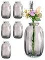 Praknu Tischvase 6 Vintage Glas Minivasen - Runde & Stabile Blumenvasen (Set, 6 St), Spülmaschinenfest - Kleine Glasvasen für Hochzeit Tischdeko - Grau, Grau