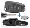mt-key Klapp Schlüssel Reparatur Gehäuse + HU101 Rohling + passende CR2032 Knopfzelle, CR2032 (3 V), für Ford Funk Fernbedienung