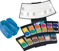 Pelikan Deckfarbkasten ProColor 735, 24 Farben, schwarz/blau 2 abnehmbare Wasserboxen, 24 Farbschälchen, herausnehmbare - 1 Stück (701228)