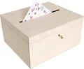 Creative Deco Aufbewahrungsbox Holzkiste Kartenbox Hochzeit 29x25x15 cm Holzbox mit Schlitz, Schloss und Schlüssel, Natur