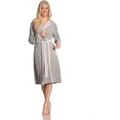 Vossen Damenbademantel Juno, ideal für Sauna & Spa, Hotelbademantel, Morgenmantel, Kurzform, Nicki-Velours, Kapuze, Gürtel, mit Kapuze, gestreifte Akzente grau M