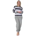 Normann Pyjama Normann Damen langarm Schlafanzug mit Bündchen in Blockstreifenoptik lila 56-58