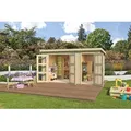Gartenhaus LASITA MAJA "Zambesi XL", beige (naturbelassen), ohne Fußboden, ohne Dacheindeckung, Holzwerkstoff, Gartenhäuser, Blochbohlenhaus 28mm 2-Raum, Fundamentmass 3800x2400, Naturbelassen