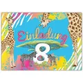 LIMONIA Einladungskarten Safari Einladungen zum 8. Kindergeburtstag Karten Mädchen Sahara, Einladungskarten mit einem Zebra Giraffe zum achten Geburtstag
