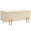 HOMCOM Sitzbank mit Stauraum Polsterbank mit Samtoptik, Sitztruhe mit Metallbeine, Truhenbank für Wohnzimmer Schlafzimmer Flur 100 x 40 x 42 cm, Beige