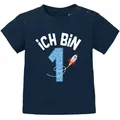 MoonWorks Print-Shirt Baby T-Shirt 1. Geburtstag Geburtstagsshirt Ich bin 1 Zahl Alter blau 68/74 (4-9 Monate)