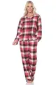 Normann Damen Flanell Schlafanzug lang Pyjama mit Knopfleiste und Hemdkragen, Farbe:Beere, Größe:48-50