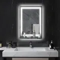 kleankin Badspiegel mit Beleuchtung, Wandspiegel mit 3 Lichtfarben, IP44 Lichtspiegel mit Touch-Schalter, Memory-Funktion, Badezimmerspiegel aus Alu, 50 x 70 cm