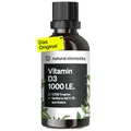 natural elements Vitamin D3 Tropfen – 1000 I.E. pro Tagesdosis (1 Tropfen) – Langzeitvorrat mit 50 ml – für beste Bioverfügbarkeit in MCT-Kokosöl gelöst – flüssig, hochdosiert, vegetarisch
