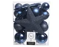 Christmas Decoration Weihnachtskugeln mit Christbaumspitze Stern Kunststoff 33er Set bruchsicher dunkelblau Nachtblau