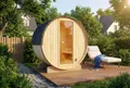 FinnTherm Fass-Sauna Mini XXS, 194 x 130 x 194 cm Gartensauna, Outdoor Sauna mit 42 mm Wandstärke, inkl. Montagematerial, Glastür aus Sicherheitsglas, 2-3 Personen, inkl. Dachschindeln, Außensauna