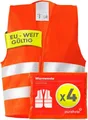 Purahelp Warnweste Auto Set Europaweit gültig nach EN ISO 20471 (Reflektierende Warnweste Auto - Sicherheitsweste Auto Warnwesten Orange, 4-tlg) Warnschutzweste - Sicherheitswesten für Erwachsene