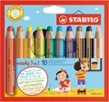 STABILO Multi. stift woody 3 in 1 Buntstift/Wachsmalkreide/Wassermalfarbe, 10er