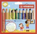 STABILO Buntstift, Wasserfarbe & Wachsmalkreide -  woody 3 in 1 - 10er Pack -...