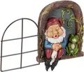 Relaxdays Zwerg mit Fenster, wetterfeste Gartendeko, Baumzwerg zum Aufhängen, HxBxT 17 x 12 x 4,5 cm, Kunststein, bunt