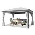 Gartenpavillon 3x4 m ca. 180g/m² Dachplane wasserdicht Pavillon mit 4 Seitenteilen grau
