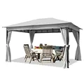 TOOLPORT Gartenpavillon 3x4 m ca. 180g/m² Dachplane wasserdicht Pavillon - 4 Seitenteile Gartenzelt grau Partyzelt ca. 6x6 cm Profil