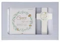 Butzon & Bercker Geschenkset zur Taufe 15 x 22 x 2 cm – Holzkreuz aus Buchenholz weiß lackiert mit Taufspruch, gebundenes Buch 11 x 11 cm, Lieferung in Geschenkverpackung: Geschenkset