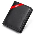 FOMAX Mini Herren Geldbörse aus echtem Leder mit RFID Schutz, 11 Kartenfächer, Klein & Kompakt, Hochformat, Schwarz