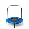 Relaxdays Trampolin mit Haltestange Stahl Kunststoff Nylon Blau Klappbar Rutschfest Belastbar 26 cm x ø 102 cm 10,8 kg